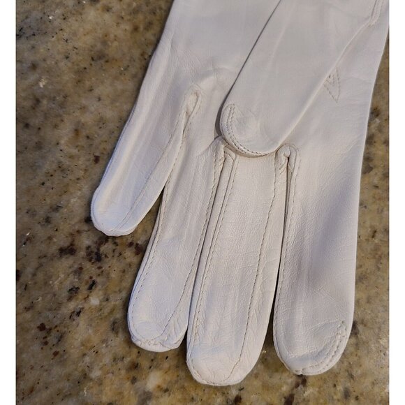 Vtg Size XS-S 6 Cream Soft Kid Leather Formal 10.5" Long Gloves Embroidered - Picture 7 of 15